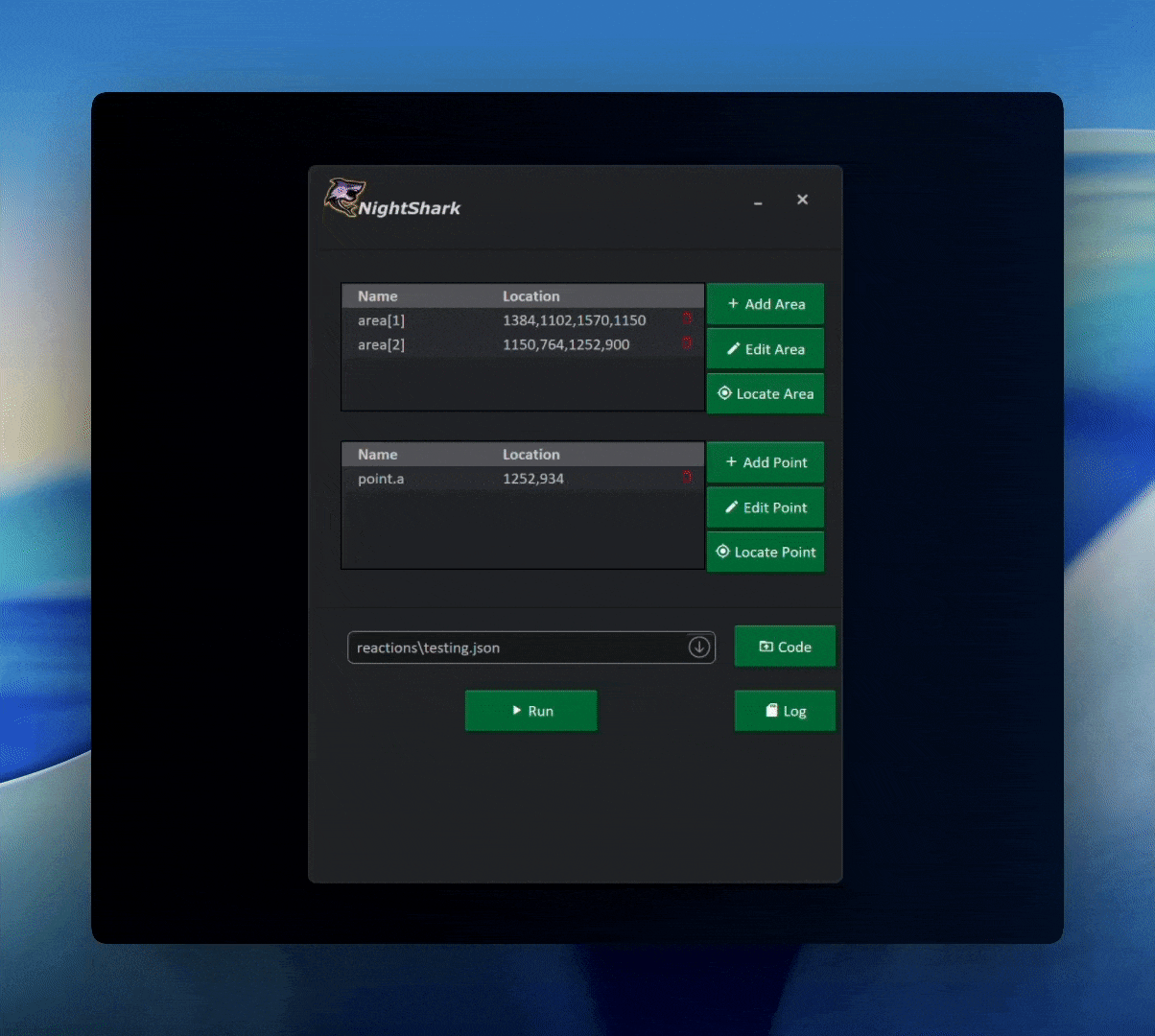 NightShark log window